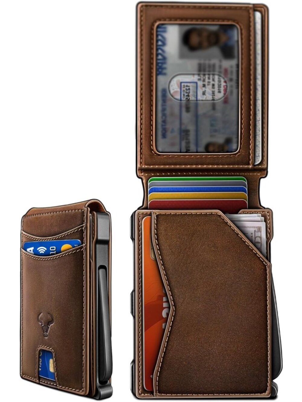 Slim Full Grain Leather Wallet with Metal Money Clip & Magnetic Closure for Men